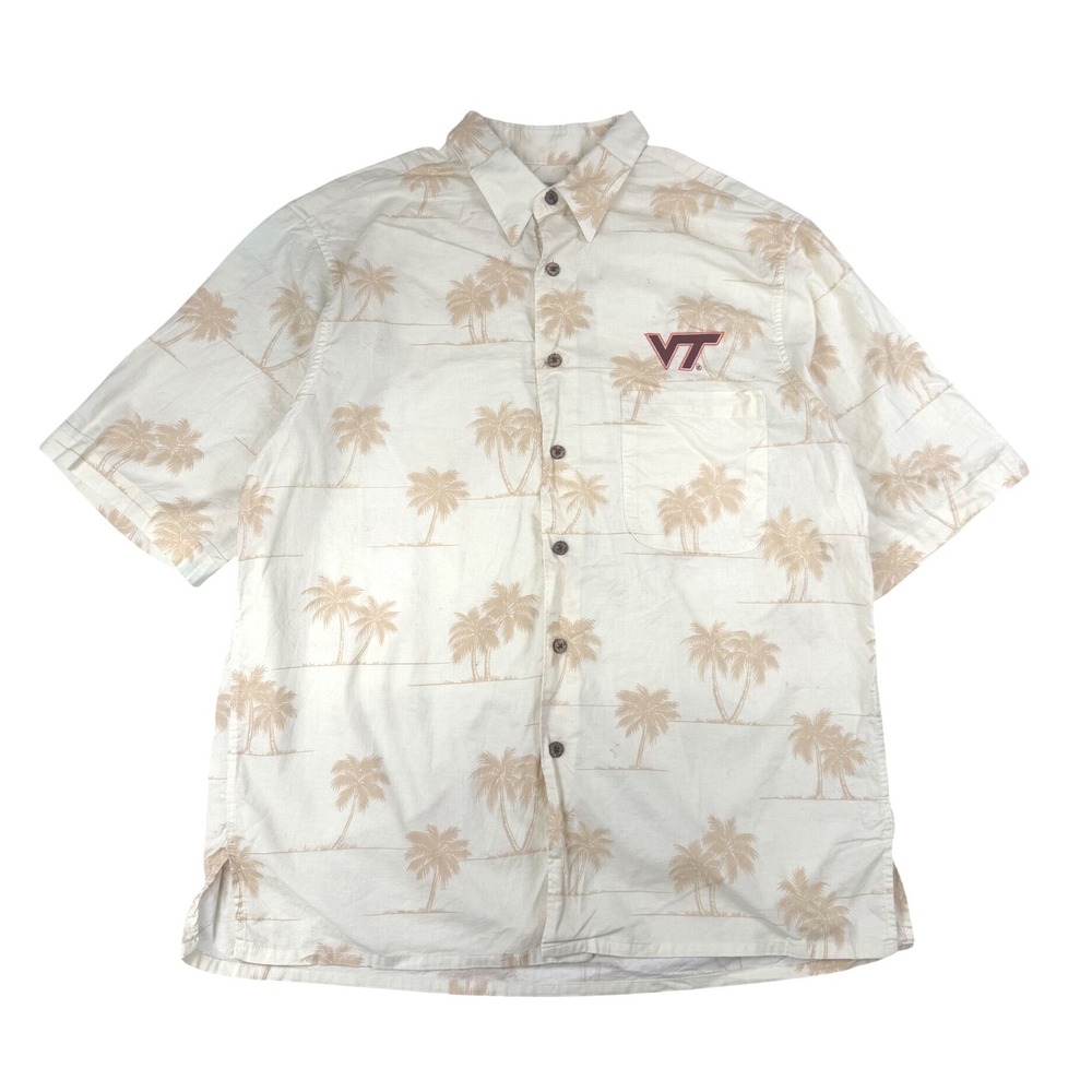 Reyn Spooner Virginia Tech Hokies Palm Tree Button Down Shirt Mens XL Cream VT